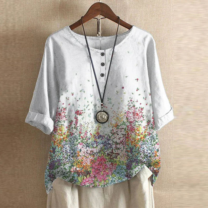 Women’s Blouse with Round Neckline and Button Placket