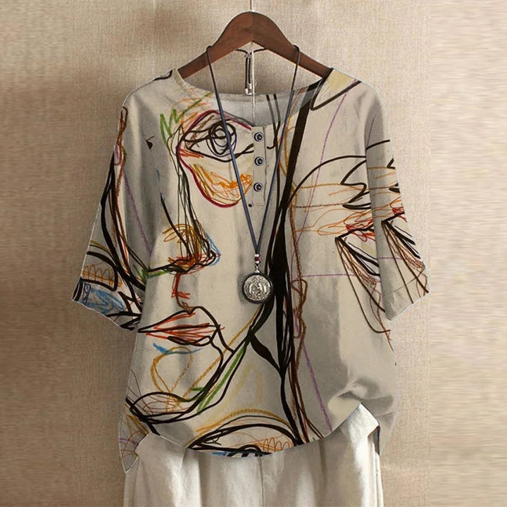 Women’s Blouse with Round Neckline and Button Placket