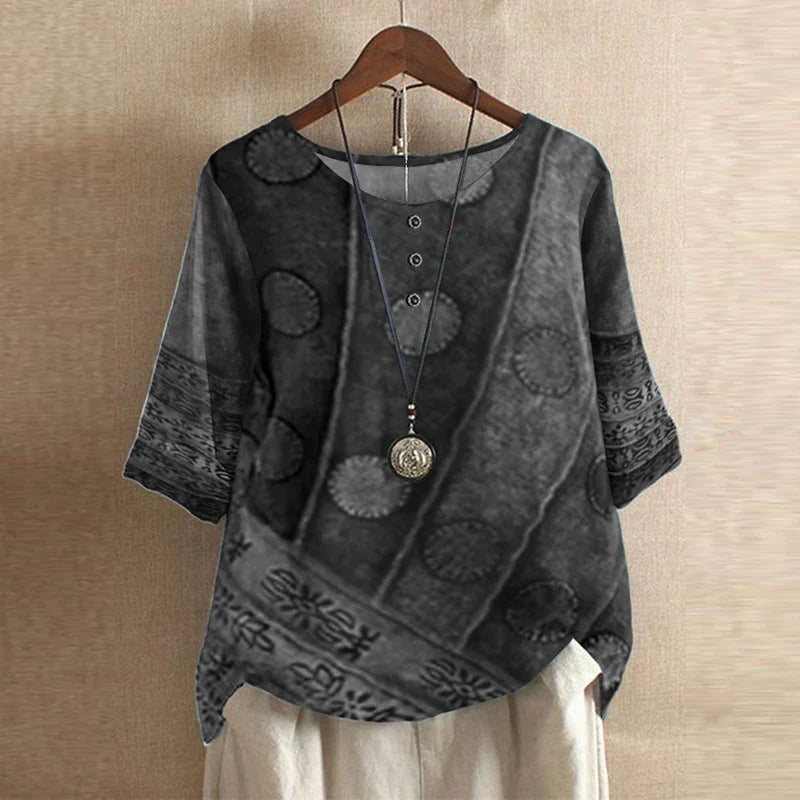 Women’s Blouse with Round Neckline and Button Placket