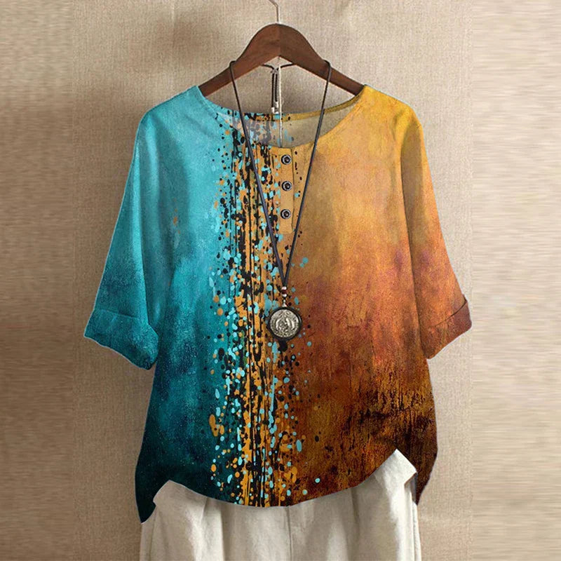 Women’s Blouse with Round Neckline and Button Placket