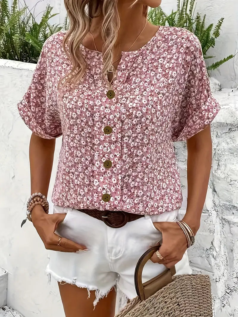 Women’s Blouse with Split Neckline and Front Buttons