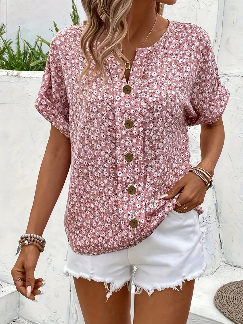 Women’s Blouse with Split Neckline and Front Buttons