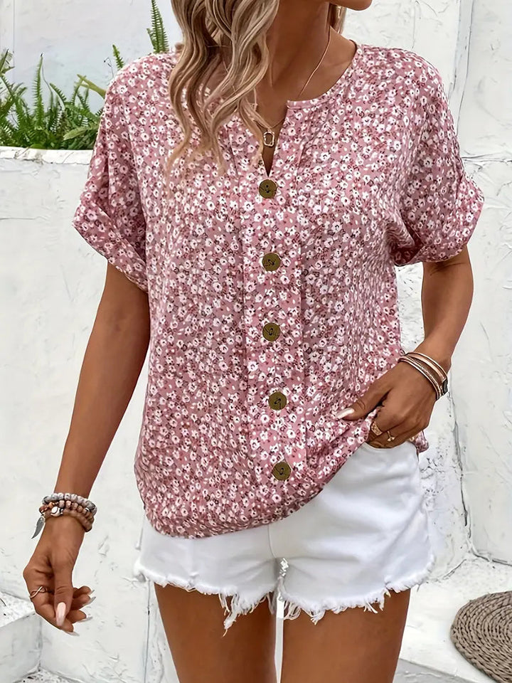 Women’s Blouse with Split Neckline and Front Buttons