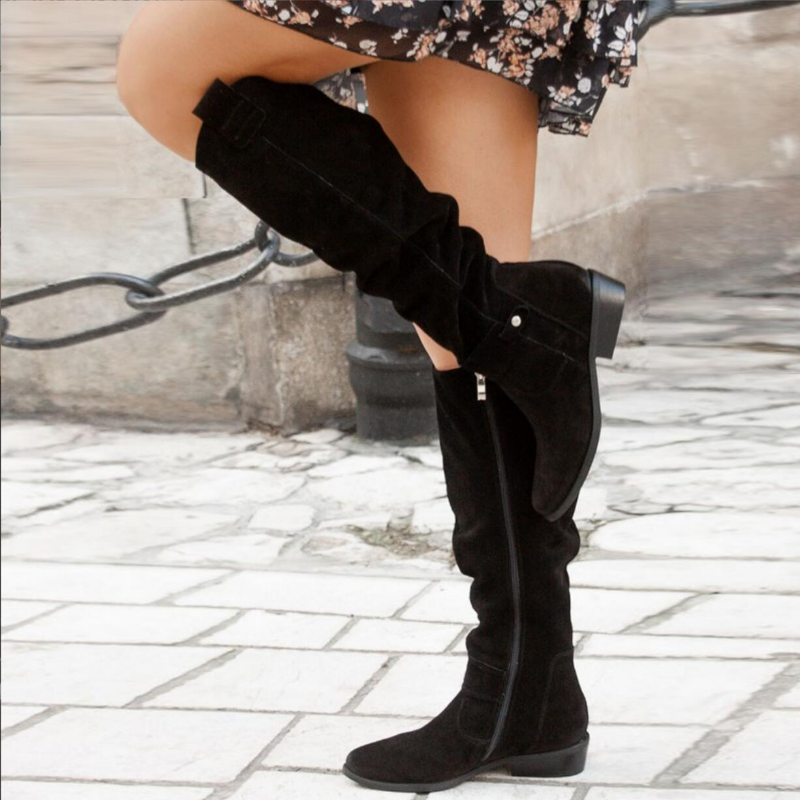 Women’s Boots with Knee-High Slouch and Side Zip