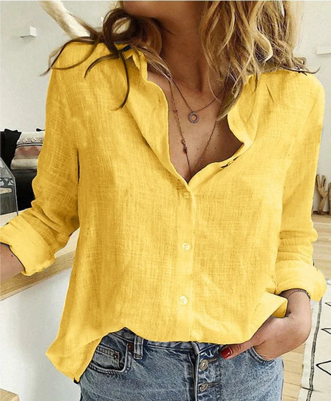 Women’s Casual Blouse with Collared Neckline and Button Front