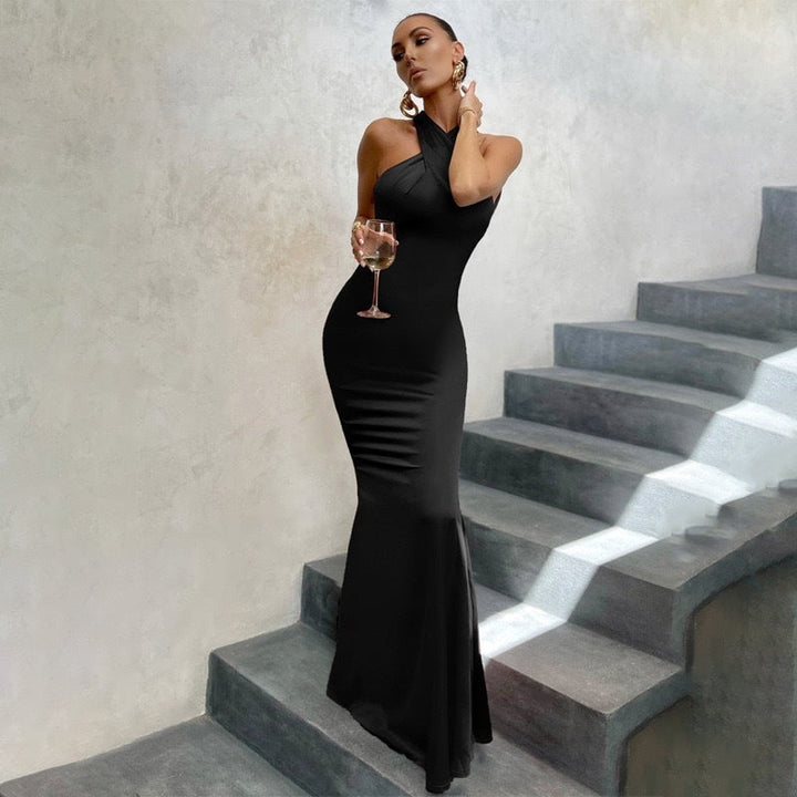 Women’s Dress with Halter Neckline and Open Back