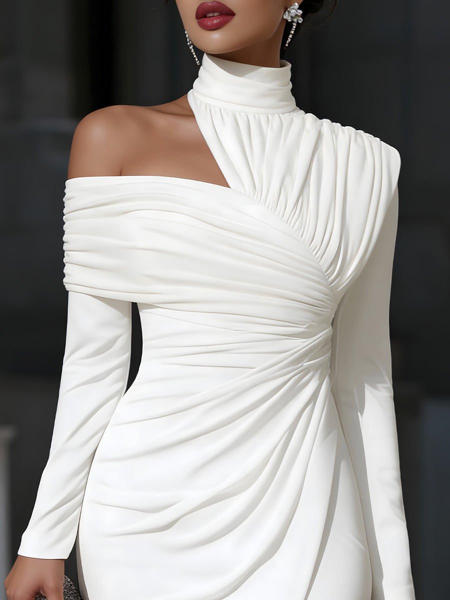 Women’s Dress with High Neckline and Front Slit