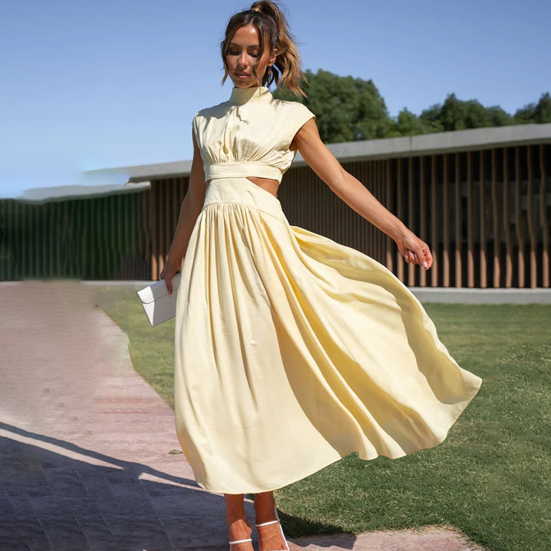 Women’s Dress with High Neckline and Waist Cutouts