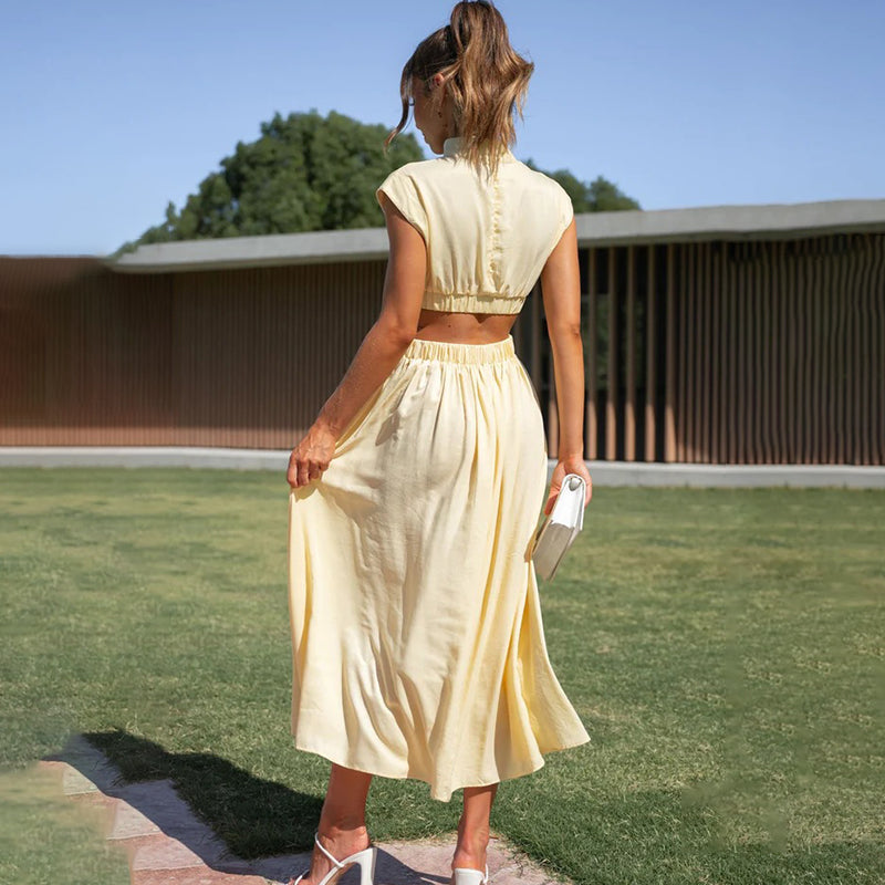 Women’s Dress with High Neckline and Waist Cutouts