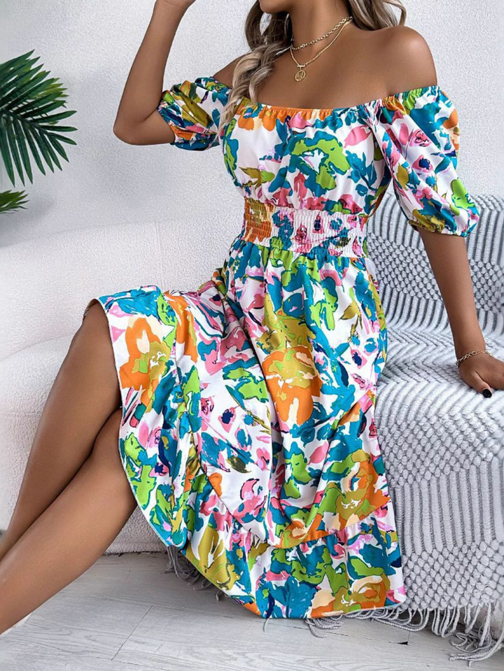 Women’s Dress with Off-Shoulder Neckline and Smocked Waist