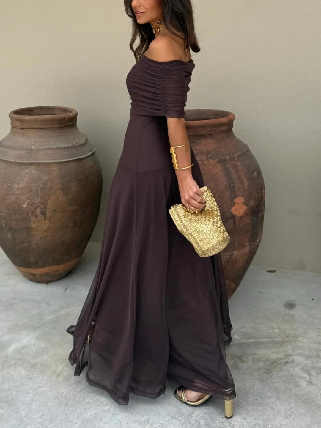 Women’s Dress with Off-the-Shoulder Sleeves