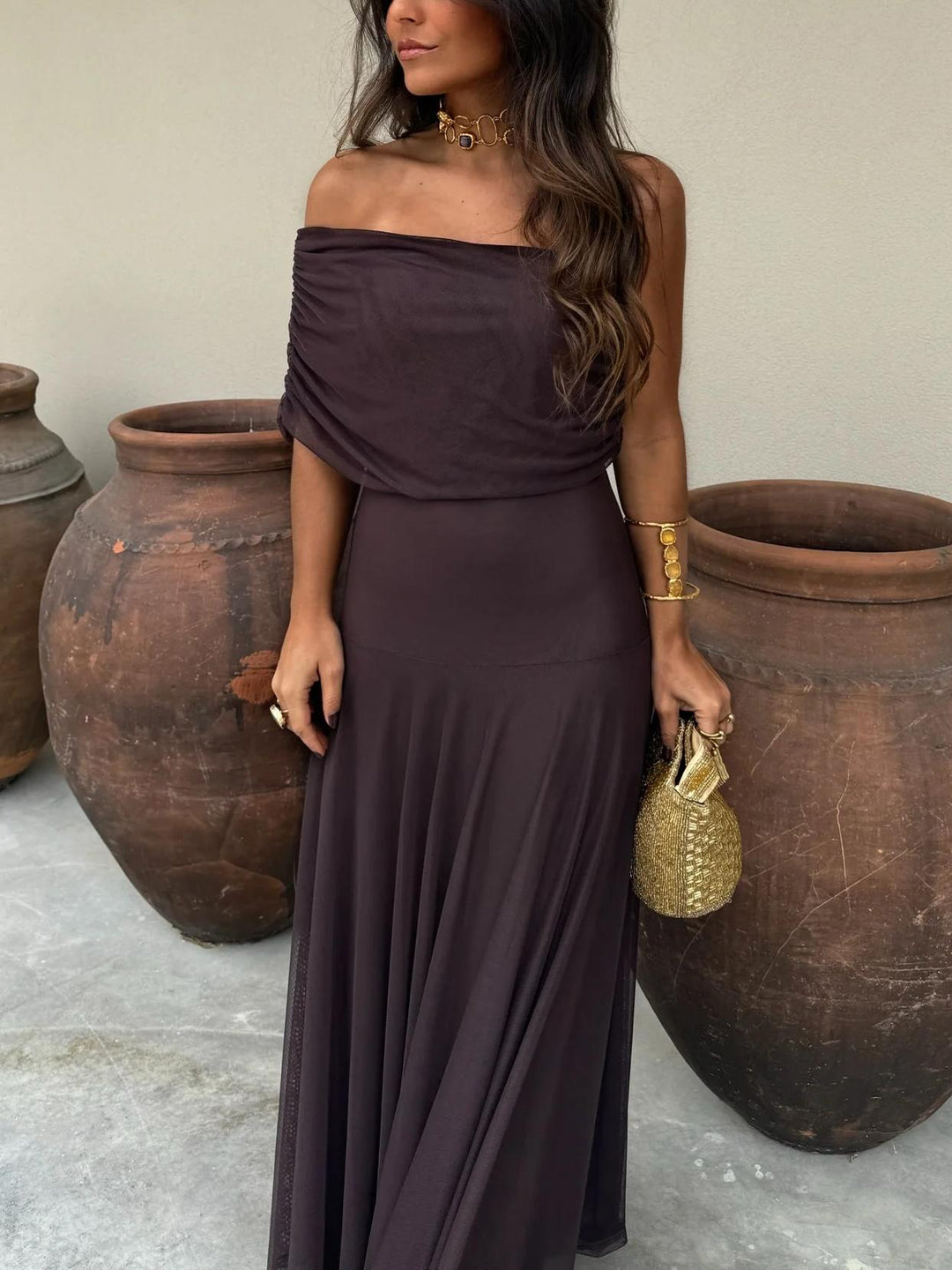 Women’s Dress with Off-the-Shoulder Sleeves
