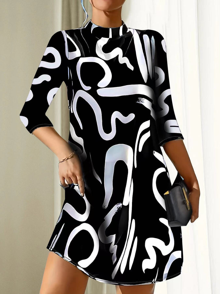 Women’s Dress with Round Neck and Knee-Length Hem
