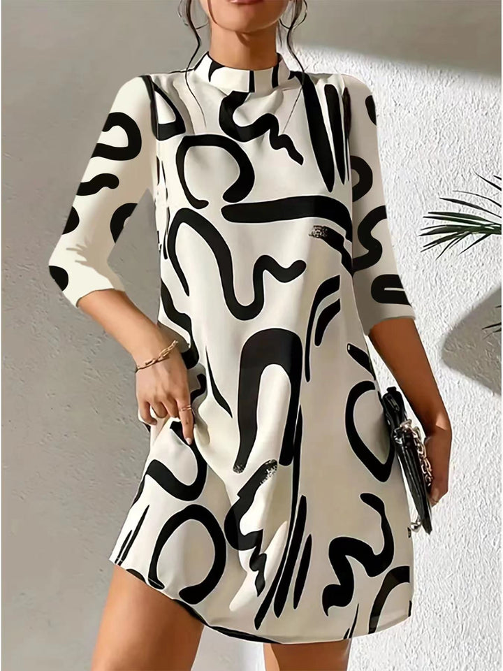 Women’s Dress with Round Neck and Knee-Length Hem