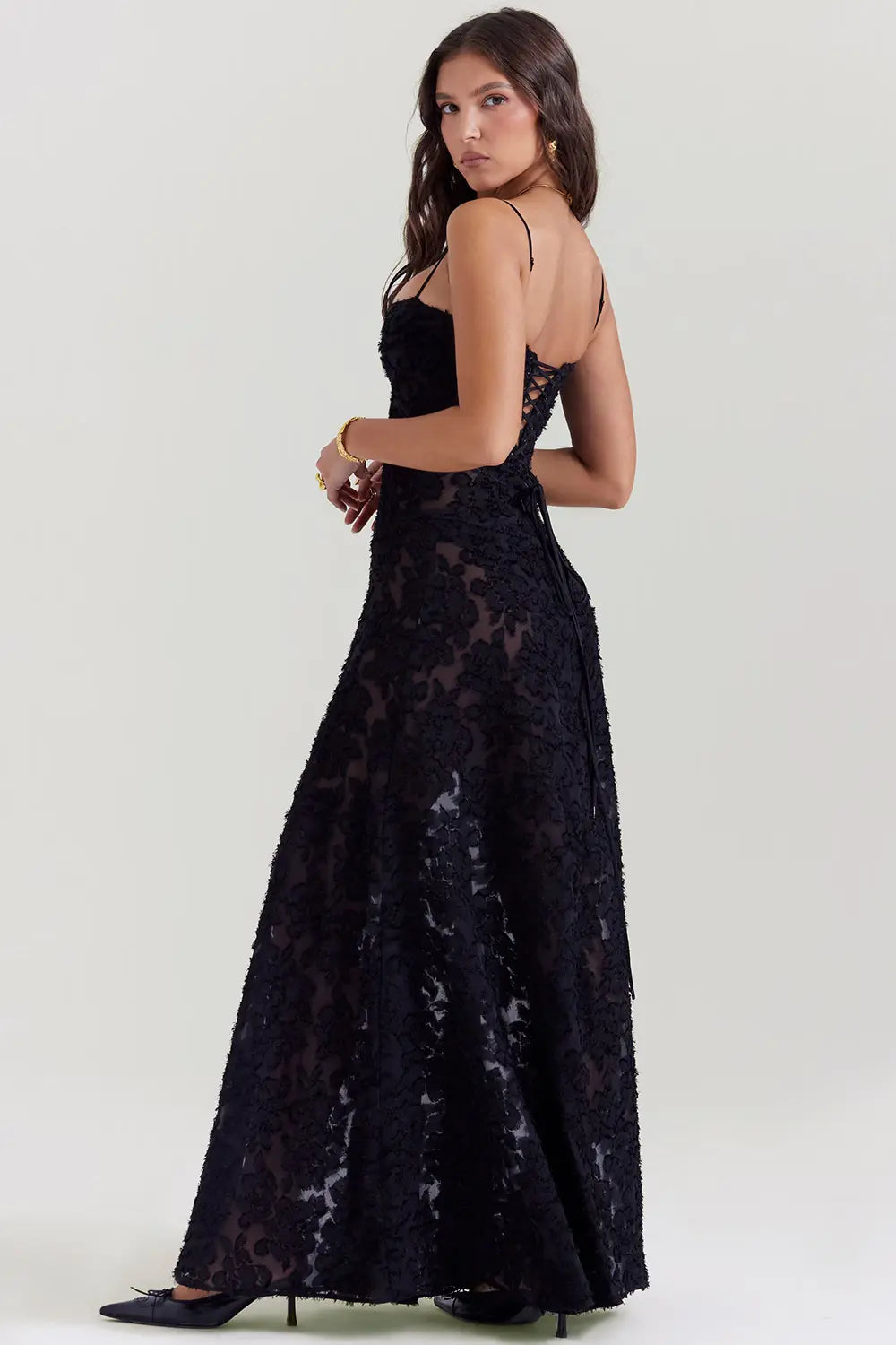 Women’s Dress with Spaghetti Straps and Lace-Up Back