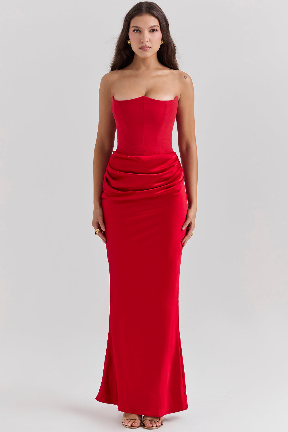 Women’s Dress with Strapless Neckline and Draped Waist Panel