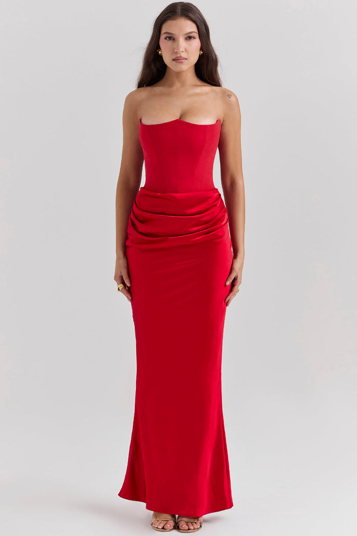 Women’s Dress with Strapless Neckline and Draped Waist Panel