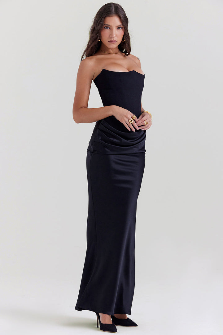 Women’s Dress with Strapless Neckline and Draped Waist Panel