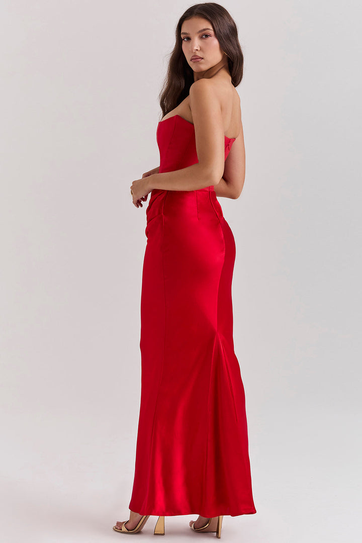 Women’s Dress with Strapless Neckline and Draped Waist Panel