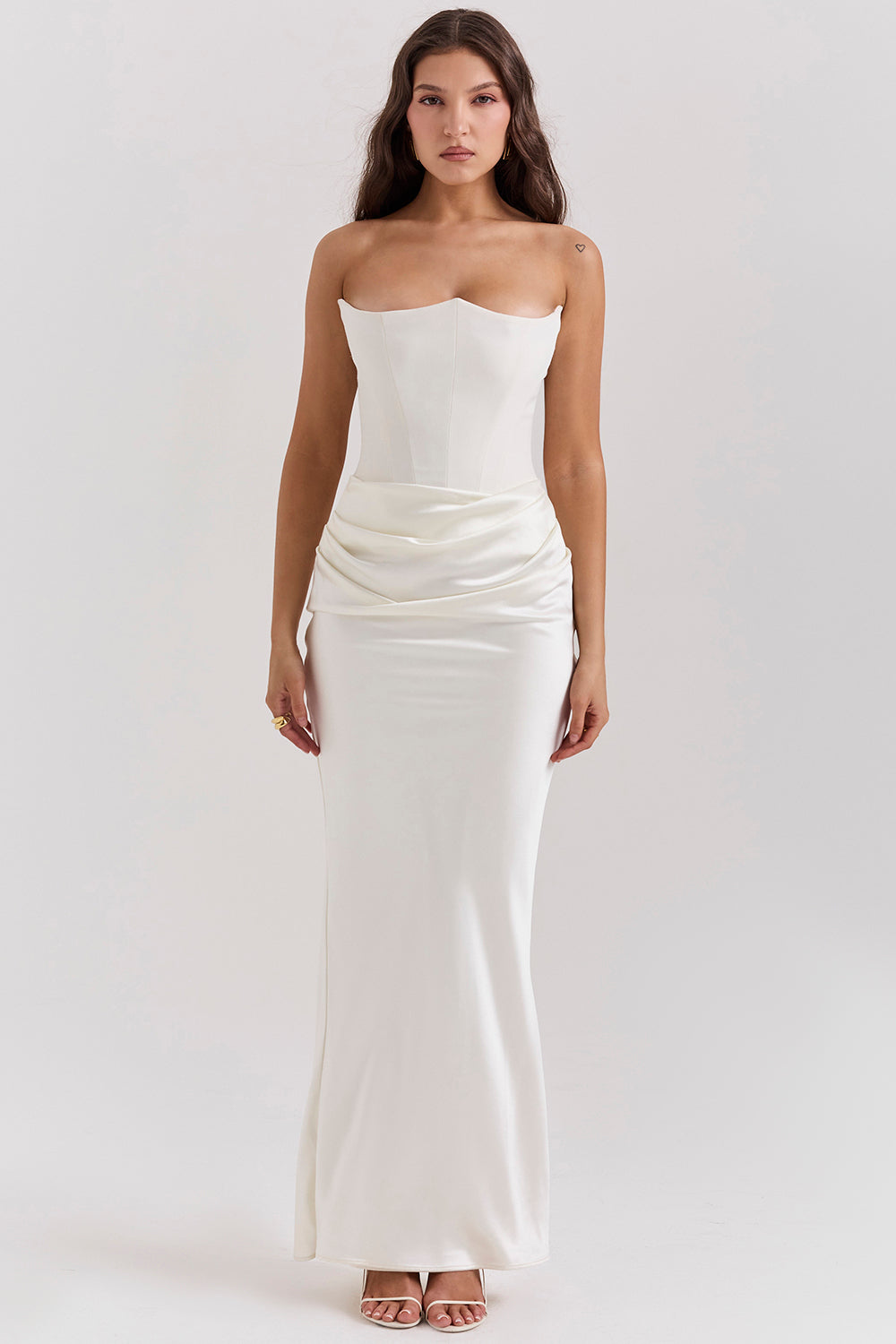 Women’s Dress with Strapless Neckline and Draped Waist Panel