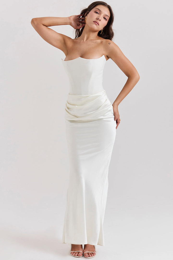 Women’s Dress with Strapless Neckline and Draped Waist Panel