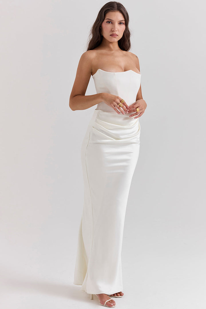 Women’s Dress with Strapless Neckline and Draped Waist Panel