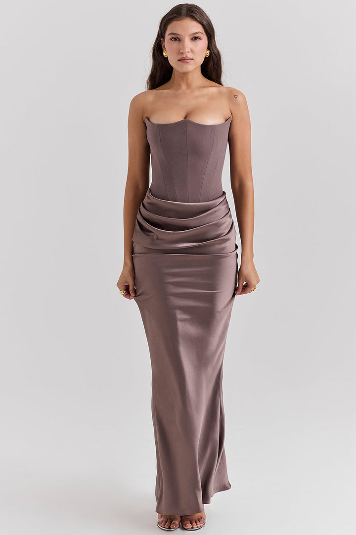 Women’s Dress with Strapless Neckline and Draped Waist Panel