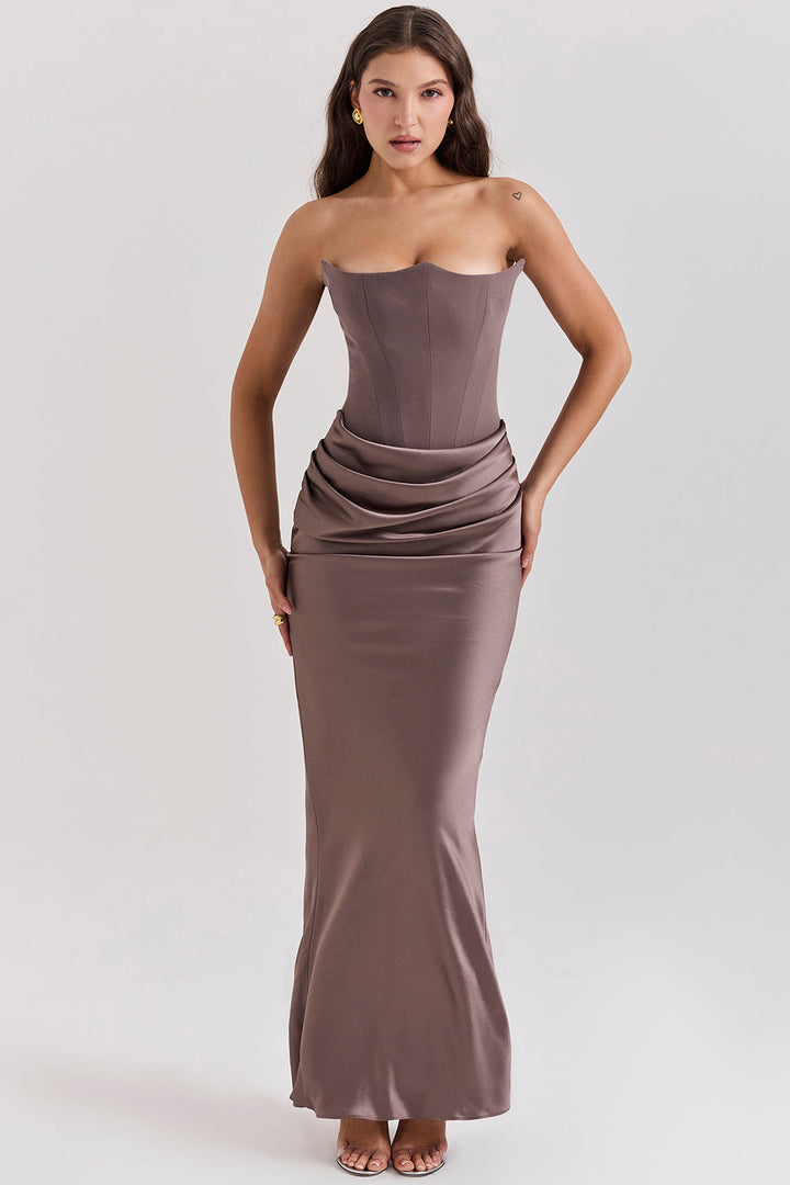 Women’s Dress with Strapless Neckline and Draped Waist Panel