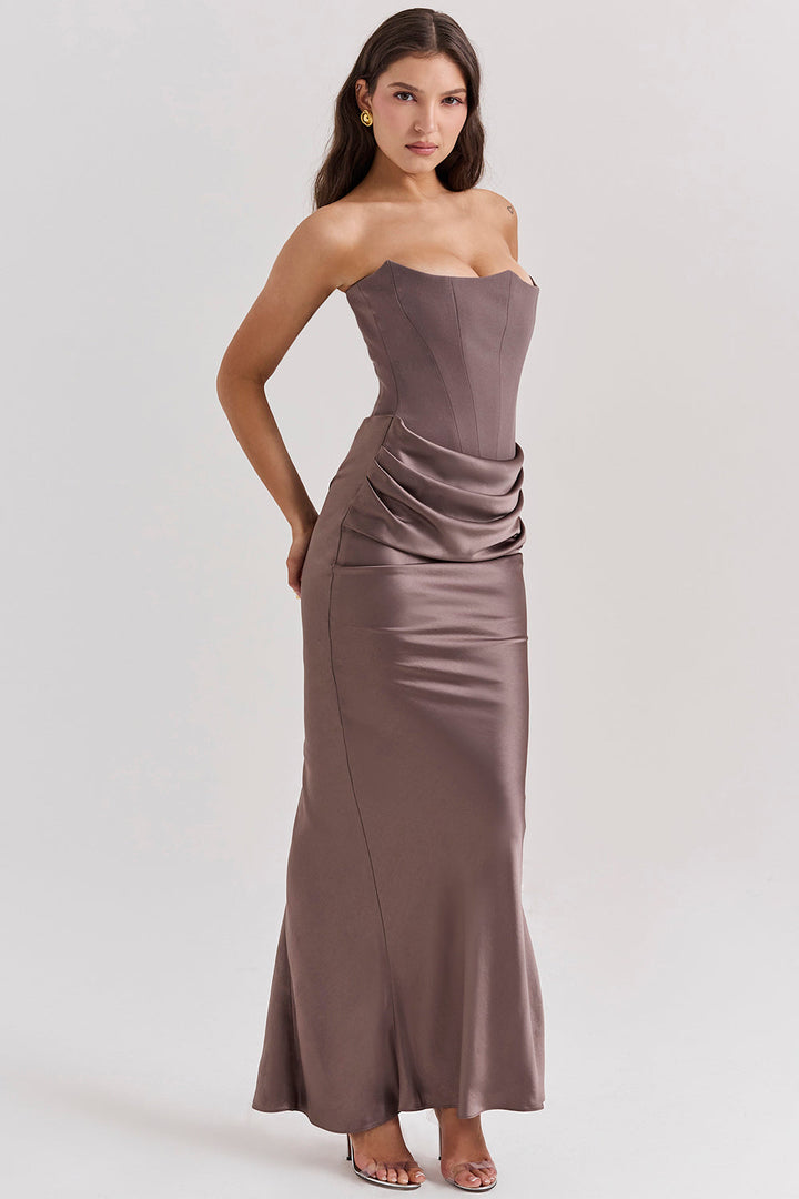 Women’s Dress with Strapless Neckline and Draped Waist Panel