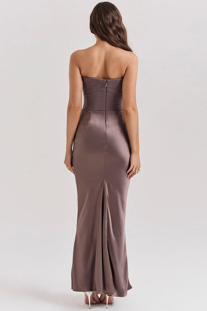 Women’s Dress with Strapless Neckline and Draped Waist Panel