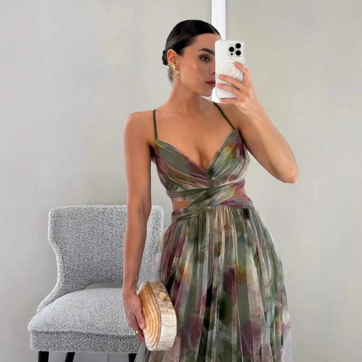 Women’s Dress with V-Neckline and Side Cutouts