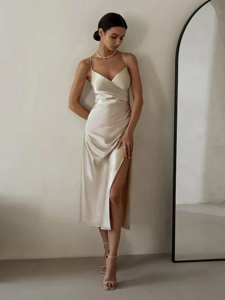 Women’s Dress with Wrap-Style Bodice and Thin Straps