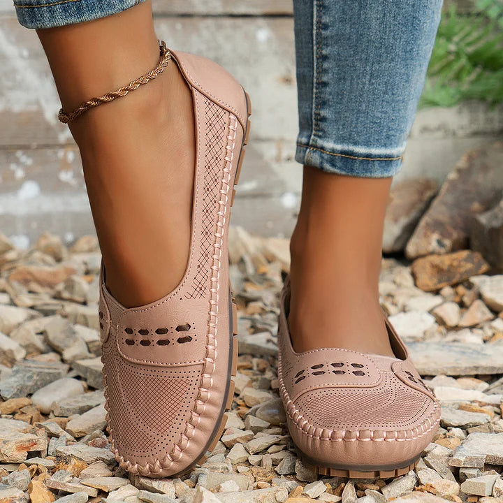 Women’s Flats with Perforated Upper and Stitched Edge
