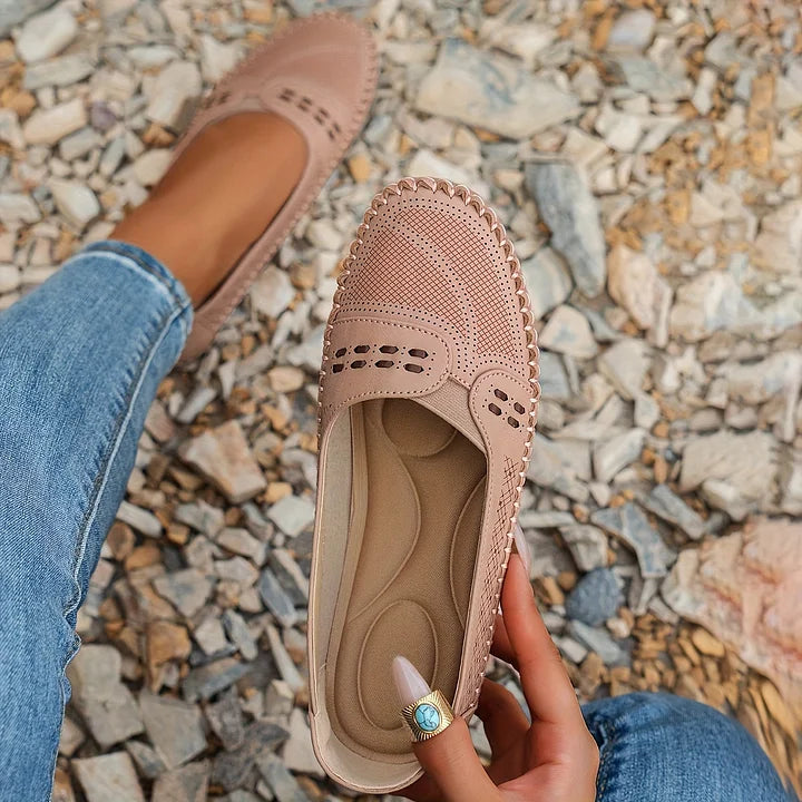 Women’s Flats with Perforated Upper and Stitched Edge