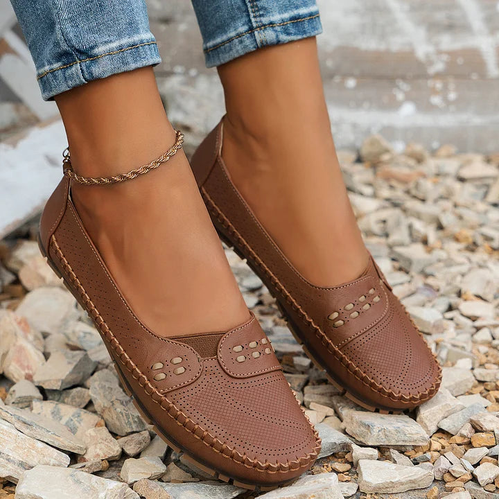 Women’s Flats with Perforated Upper and Stitched Edge