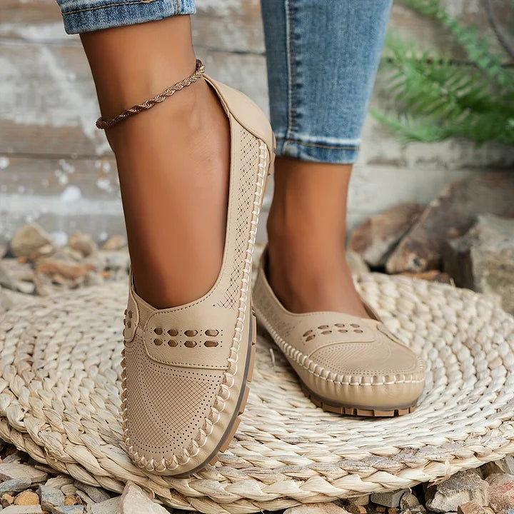 Women’s Flats with Perforated Upper and Stitched Edge