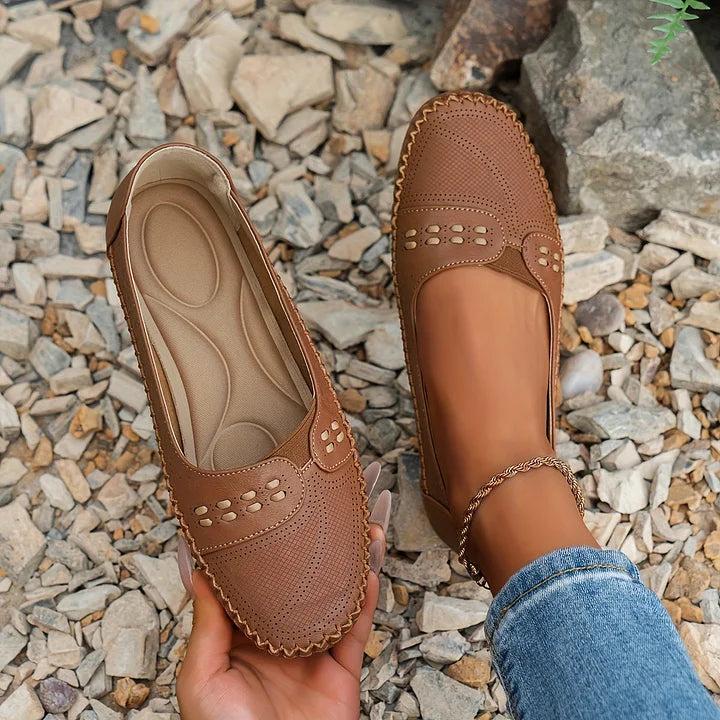 Women’s Flats with Perforated Upper and Stitched Edge