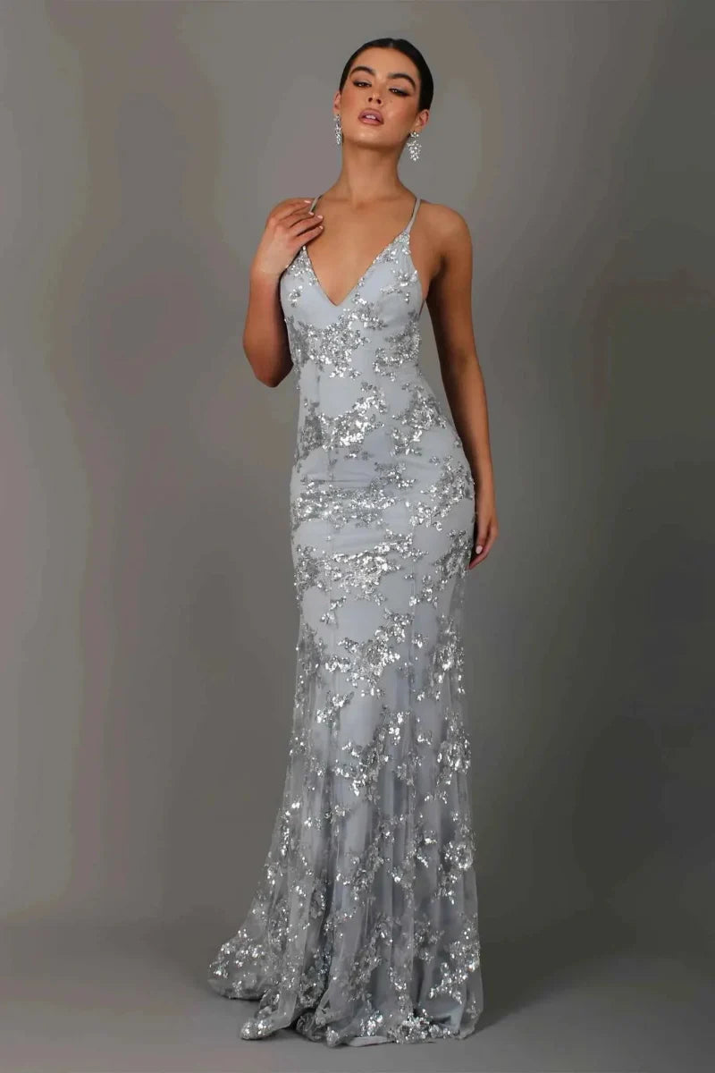 Women’s Floor-Length Dress with V-Neck and Spaghetti Straps