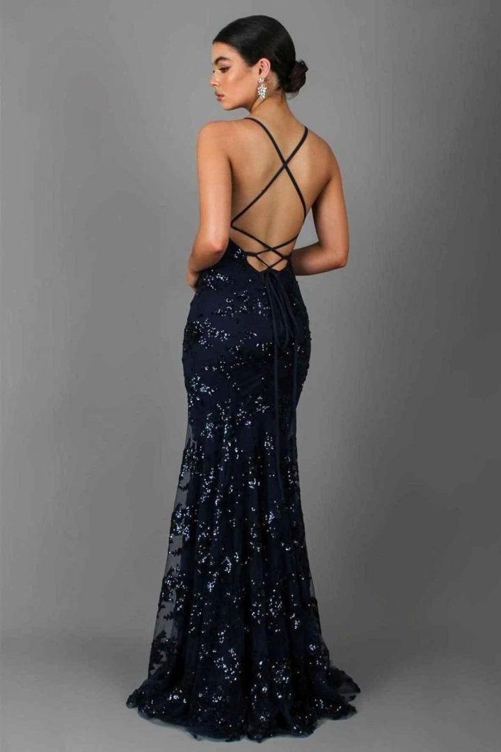 Women’s Floor-Length Dress with V-Neck and Spaghetti Straps
