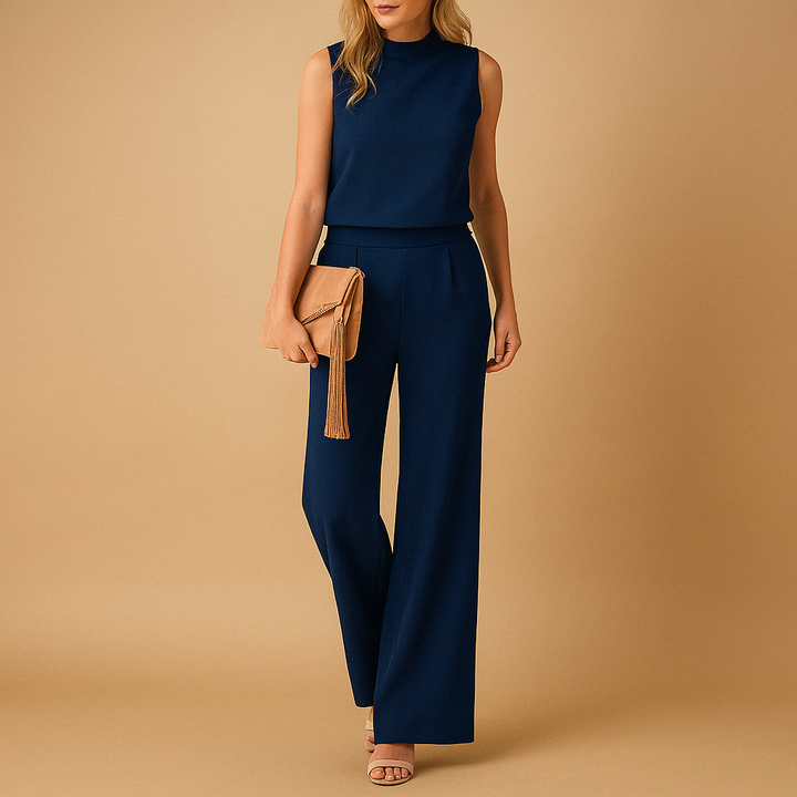 Women’s Jumpsuit with Round Neck and Mid-Waist Pants