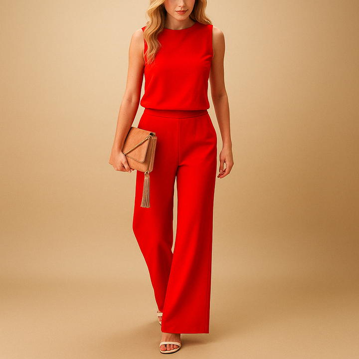 Women’s Jumpsuit with Round Neck and Mid-Waist Pants