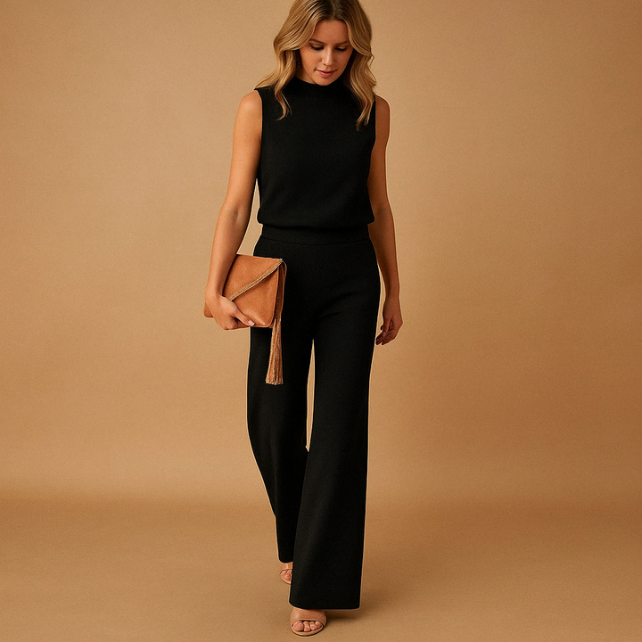 Women’s Jumpsuit with Round Neck and Mid-Waist Pants