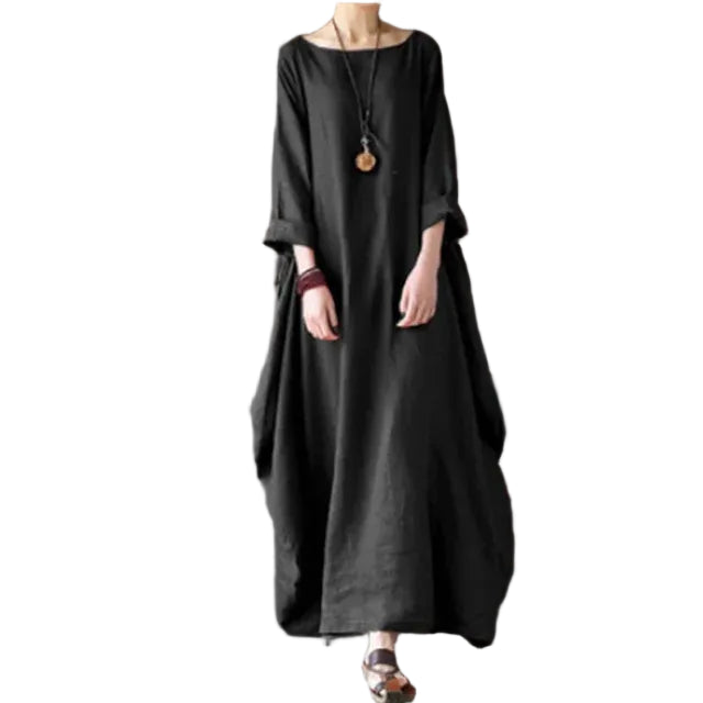 Women’s Long Dress with Round Neckline and Mid Sleeves