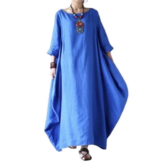 Women’s Long Dress with Round Neckline and Mid Sleeves