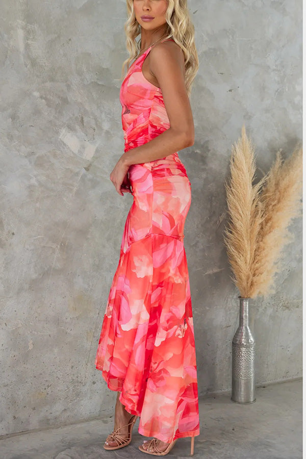 Women’s Maxi Dress with Asymmetric Neckline and Spaghetti Straps