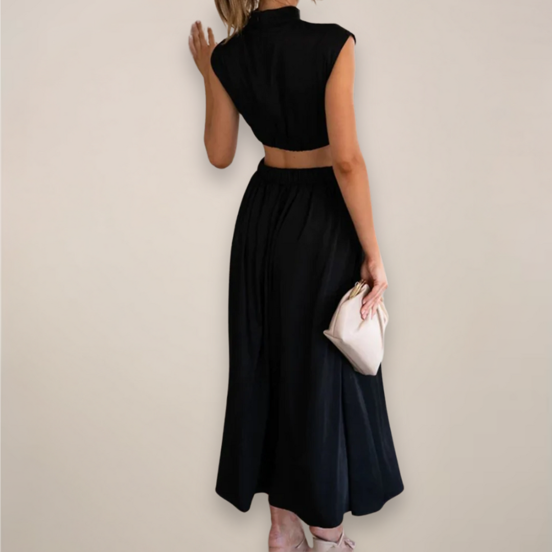 Women’s Maxi Dress with Cap Sleeves and Cut-Out Waist