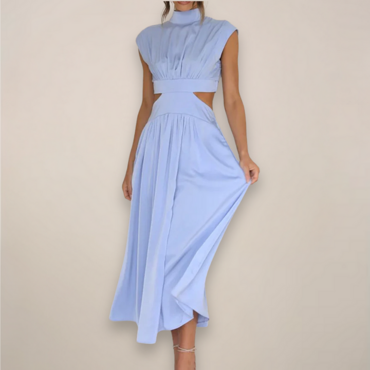 Women’s Maxi Dress with Cap Sleeves and Cut-Out Waist