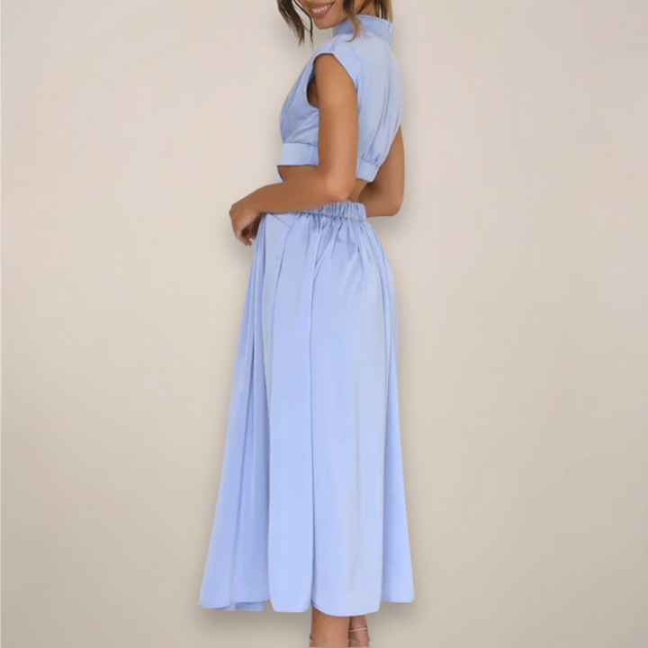 Women’s Maxi Dress with Cap Sleeves and Cut-Out Waist