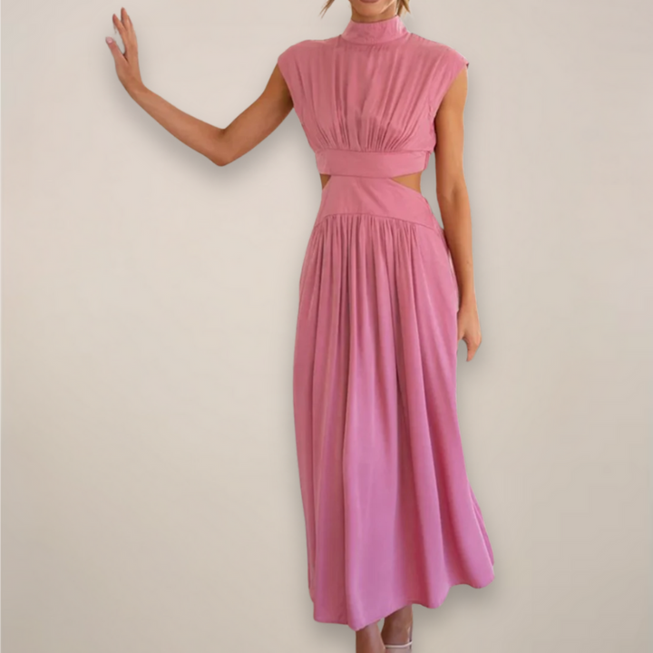 Women’s Maxi Dress with Cap Sleeves and Cut-Out Waist