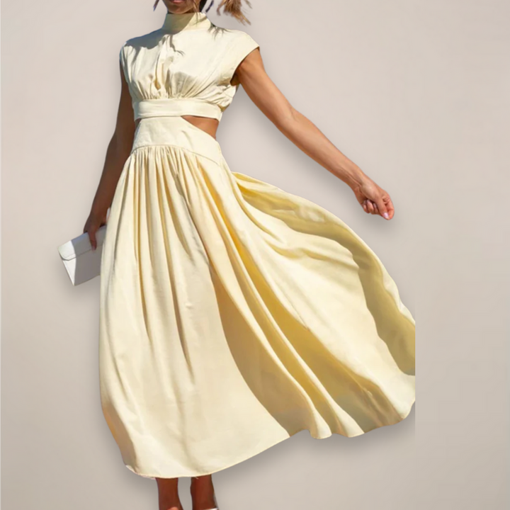 Women’s Maxi Dress with Cap Sleeves and Cut-Out Waist